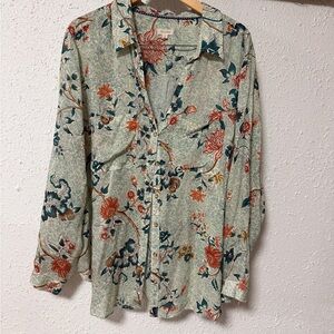 Pilcro Anthropologie Multicolor Floral Button-Down Shirt Super Lightweight